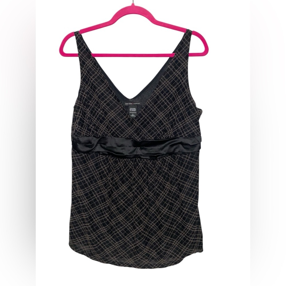 Y2K New York & Co Sleeveless Mesh V-Neck & Back Satin Detail Peplum Top Large